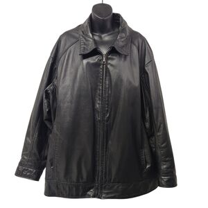 LW Men's Genuine Leather Jacket Motorcycle Black Full Zipper Pocket Size 2XLT